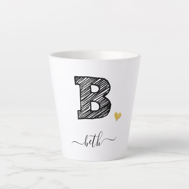 Retro Sketch Monogramm Letter B, Latte Tasse (Vorderseite)