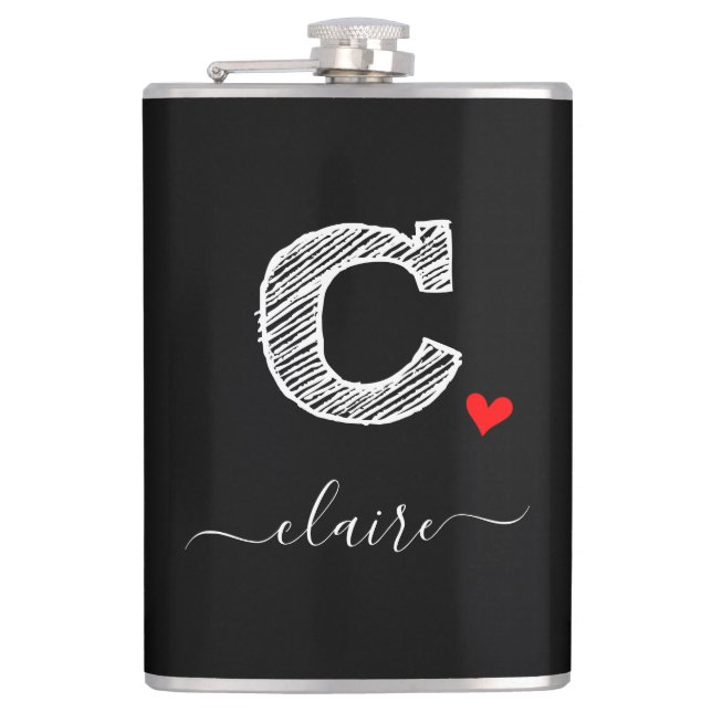Retro Sketch Monogramm Letter C, Flask Flachmann (Vorderseite)