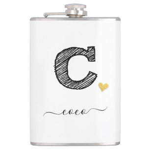 Retro Sketch Monogramm Letter C, Flask Flachmann