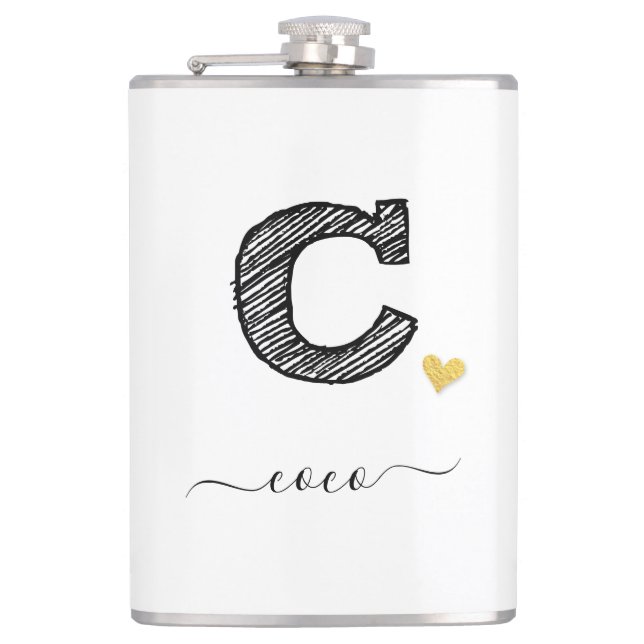 Retro Sketch Monogramm Letter C, Flask Flachmann (Vorderseite)