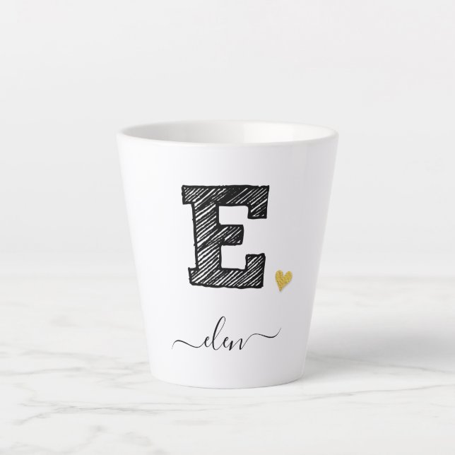 Retro Sketch Monogramm Letter E, Latte Tasse (Vorderseite)