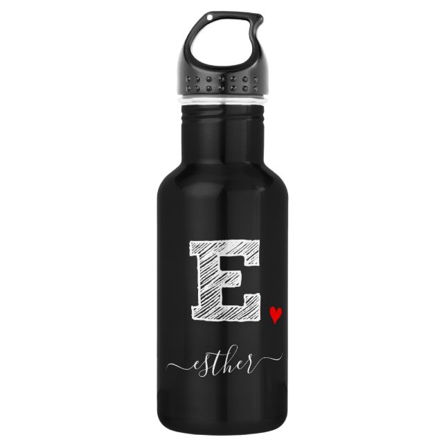 Retro Sketch Monogramm Letter E, Wasserflasche (Vorderseite)