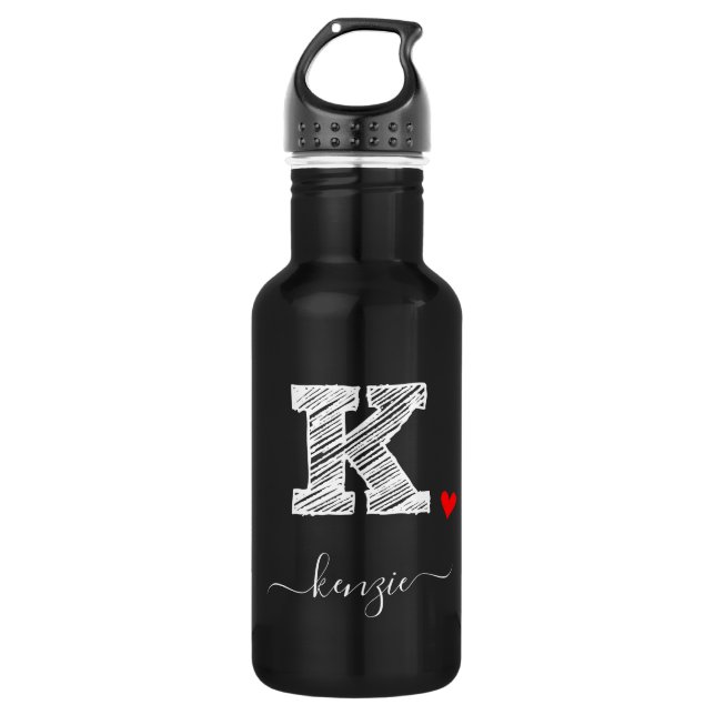 Retro Sketch Monogramm Letter K, Wasserflasche (Vorderseite)