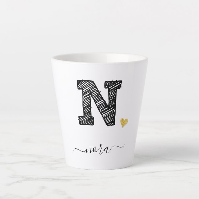 Retro Sketch Monogramm Letter N, Latte Tasse (Vorderseite)
