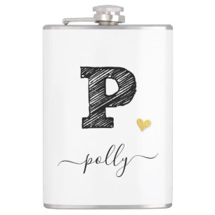 Retro Sketch Monogramm Letter P, Flasche Flachmann