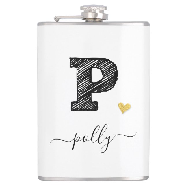 Retro Sketch Monogramm Letter P, Flasche Flachmann (Vorderseite)