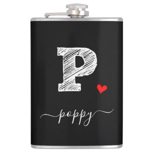 Retro Sketch Monogramm Letter P, Flasche Flachmann