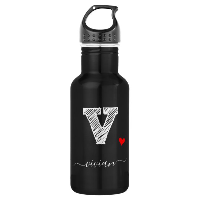 Retro Sketch Monogramm Letter V, Wasserflasche (Vorderseite)