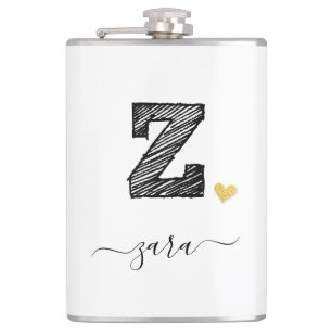 Retro Sketch Monogramm Letter Z, Flasche Flachmann