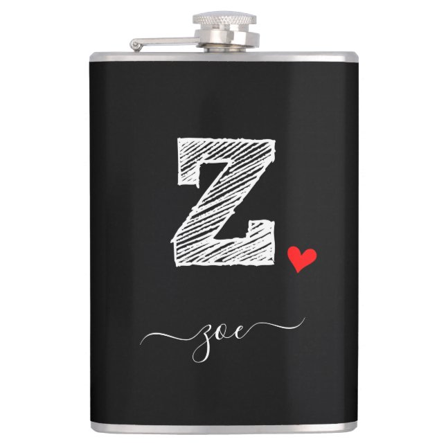 Retro Sketch Monogramm Letter Z, Flasche Flachmann (Vorderseite)