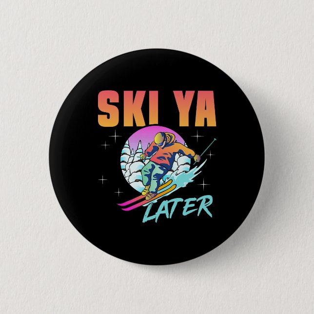 Retro Ski 90er 80er Skiausrüstung Skipass Ya Späte Button (Vorderseite)
