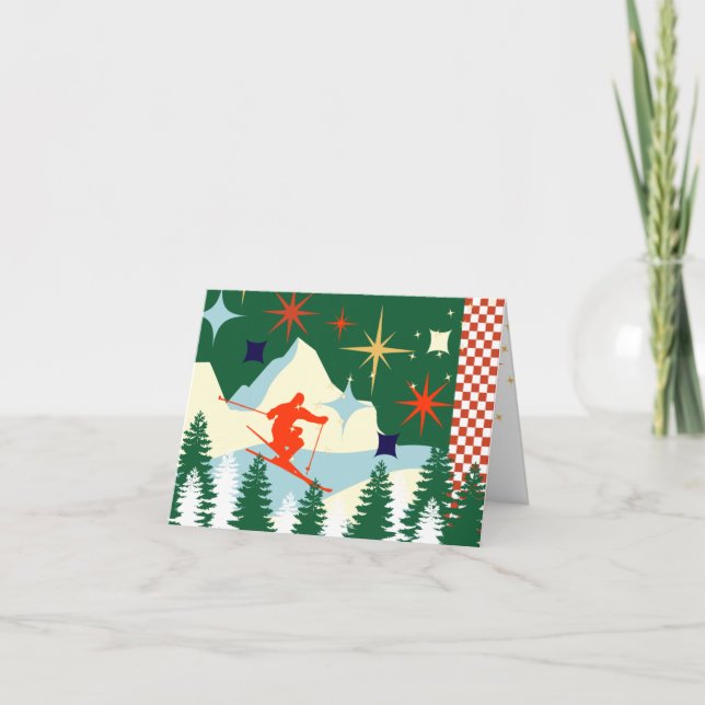 Retro Ski Christmas Card Feiertagskarte (Vorderseite)