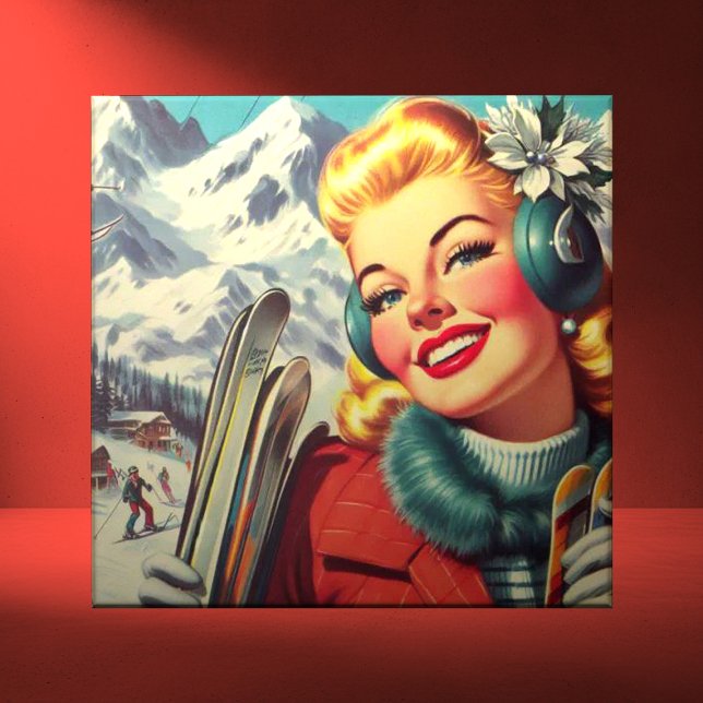 Retro Ski Girl Fliese (Von Creator hochgeladen)