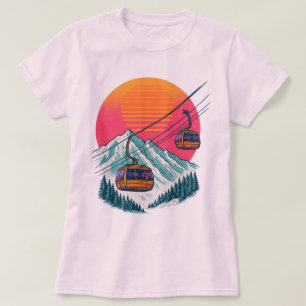 Retro-Ski-Gondel-Sonnenuntergang - 80er-Jahre-Ski- T-Shirt