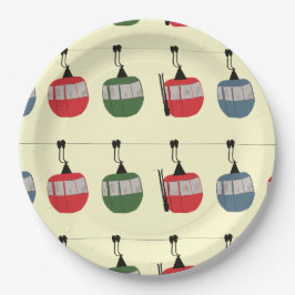 Retro Ski Gondola Lift Skifahrer Creme Pappteller