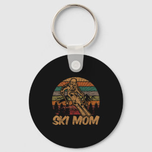 Retro Ski Mama Sonnenuntergang Geschenk Mutter Ski Schlüsselanhänger