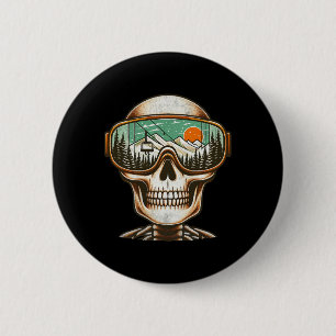 Retro Ski Skelett Bergsee-Zauber Schneeschuhwander Button