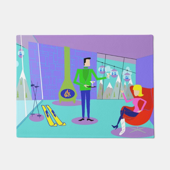 Retro Ski Vacation Door Mat Fußmatte (Vorderseite)