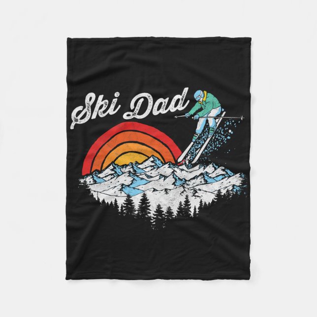 Retro Ski Vater Vintag Skiing Grafik Fleecedecke (Vorderseite)