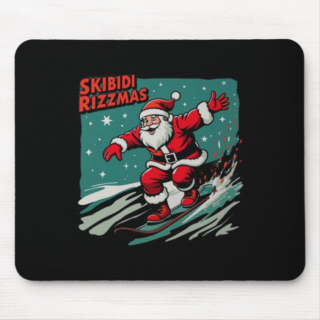 Retro Skibidi Rizzmas Funny Santa Clause Skaten B Mousepad (Vorne)