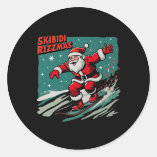 Retro Skibidi Rizzmas Funny Santa Clause Skaten B Runder Aufkleber