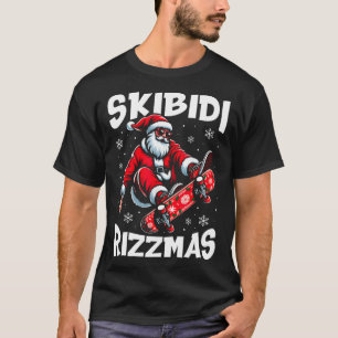 Retro Skibidi Rizzmas Lustiger Weihnachtsmann Skat T-Shirt