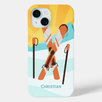 Retro Skidesign mit verschneiten Landschaften iPhone 15 Hülle