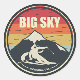Retro Skifahren Big Sky Montana USA Runder Aufkleber