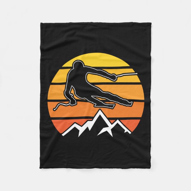 Retro Skifahren Fleecedecke (Vorderseite)