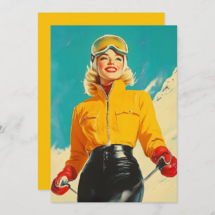 Retro Skifahren Glamour Vintag Winterabenteuer Einladung