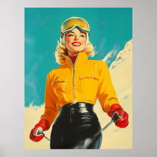 Retro Skifahren Glamour Vintag Winterabenteuer Poster