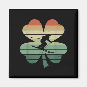 Retro Skifahren Ski Kleeblatt Patricks Day Mens Magnet