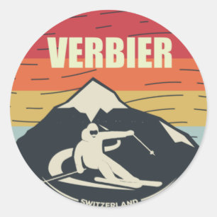 Retro Skifahren Verbier Schweiz Ski Runder Aufkleber