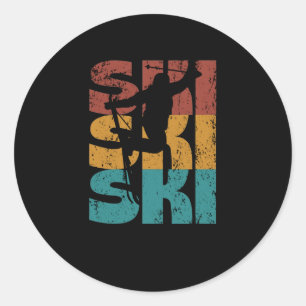 Retro-Skifahrer, Vintage-Skifahren, Old-School-Ski Runder Aufkleber