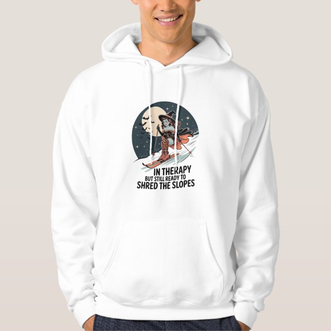 Retro-Skihexe Halloween-Kunst Hoodie (Vorderseite)