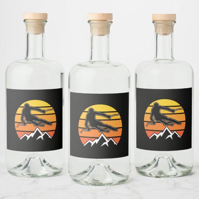 Retro Skiing Alkoholflaschenetikett (Flaschen)