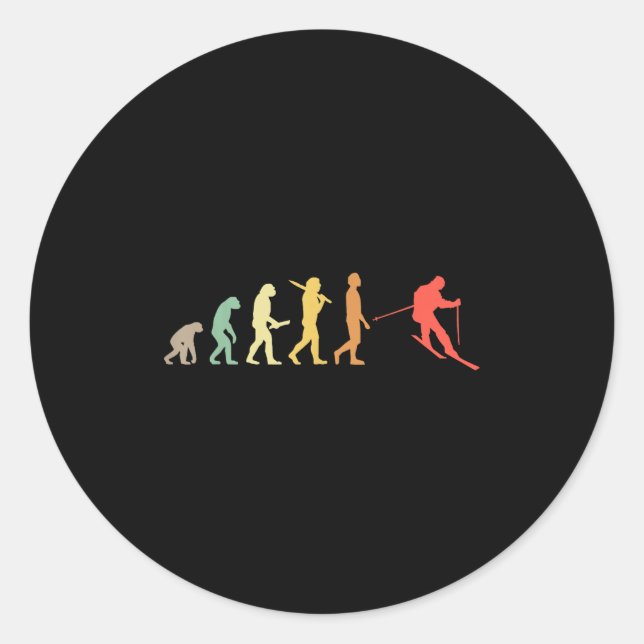 Retro Skiing Evolution Geschenk für Skifahrer Runder Aufkleber (Vorderseite)
