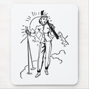 Retro Skiing Lady Mousepad