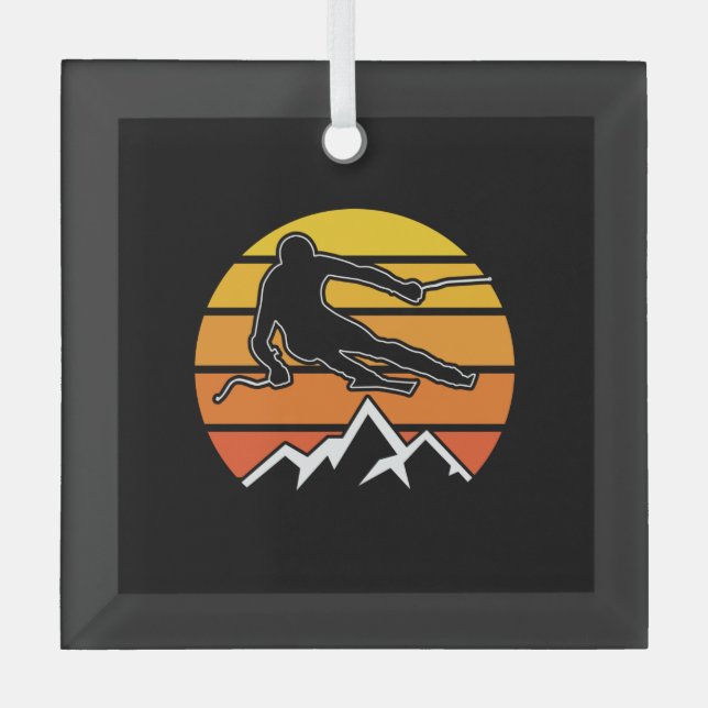 Retro Skiing Ornament Aus Glas (Vorderseite)