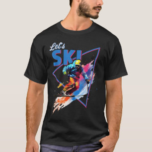 Retro-Skiing-Pulver Vintage-Ski-Farbe Shred-Design T-Shirt