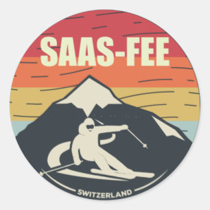 Retro Skiing Saas-Fee Schweiz Ski Runder Aufkleber