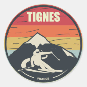 Retro Skiing Tignes Frankreich Ski Runder Aufkleber