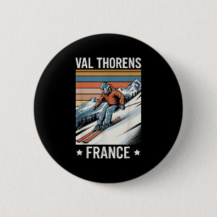 Retro Skiing Val Thorens Frankreich, französisches Button