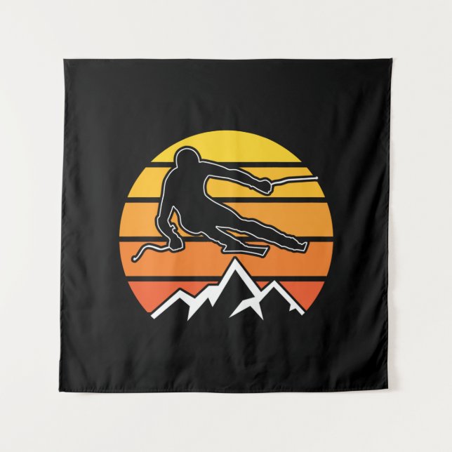 Retro Skiing Wandteppich (Vorderseite)