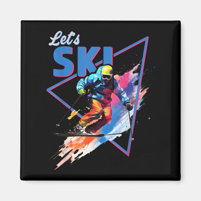 Retro-Skipulver Vintage Skischuhfarben verschleier Magnet (Vorne)