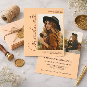 Retro-Skript Light Peach Abschlussfoto Abitur Einladung