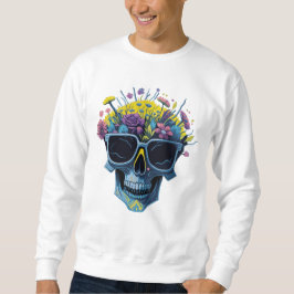 Retro Skull mit Sonnenbrille und Blume | Gelb Sweatshirt