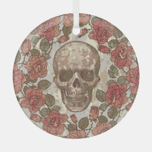 Retro Skulls und Rose Ornament Aus Glas
