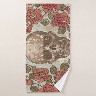 Retro Skulls und Rose Ornament Badehandtuch