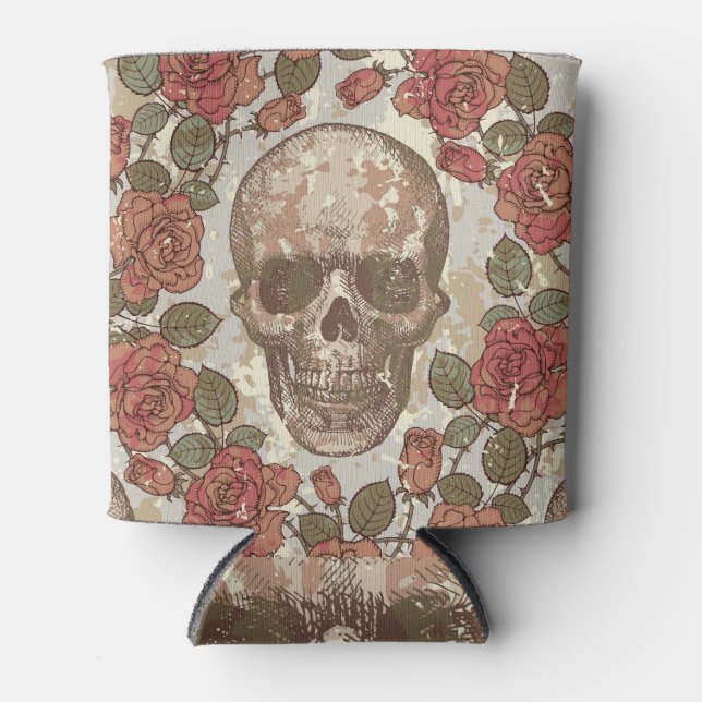 Retro Skulls und Rose Ornament Dosenkühler (Vorderseite)